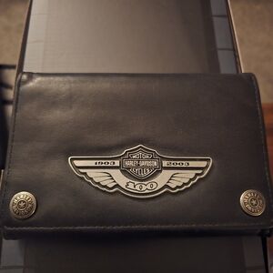 Harley Davidson 100th Anniversary Tri Fold Leather Wallet